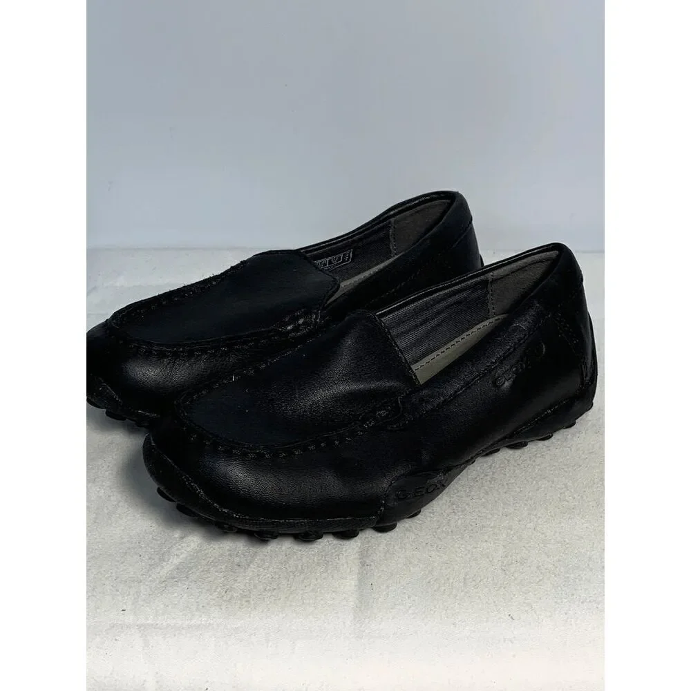 Geox Boys Respira Loafer Shoes Slip On Leather Anti Shock Black Size US 10 (age